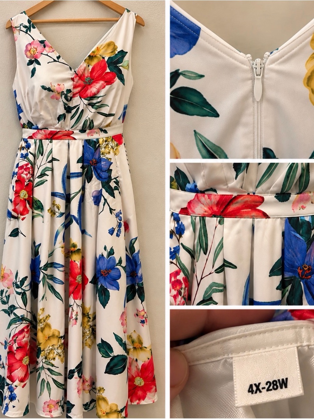 eshakti White Maxi Dress with Red, Blue & Yellow Floral Print